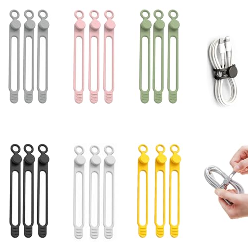 New Data Cable Organizer, Silicone Cable Ties Cable Management Organizer Reusable Cable Management Organizers wire Organizers for Cords Home Office Travel Gadgets (18 Pcs) - color: 18 Pcs
