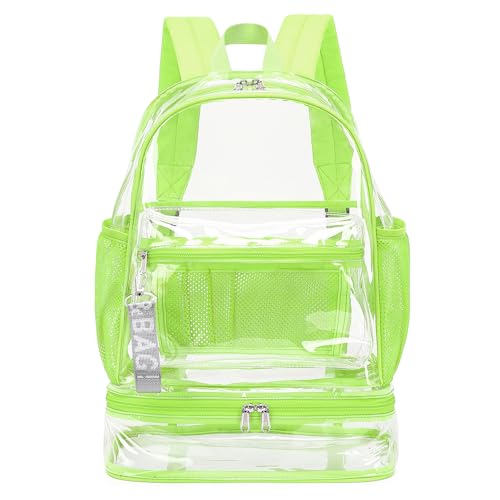 mygreen Clear Backpack with Bottom Compartment for Lunch Box or Shoes, 2-in-1 Design for School, Sports, Work, Stadium, Security, Travel, College Green - color: Green With Shoe Compartment