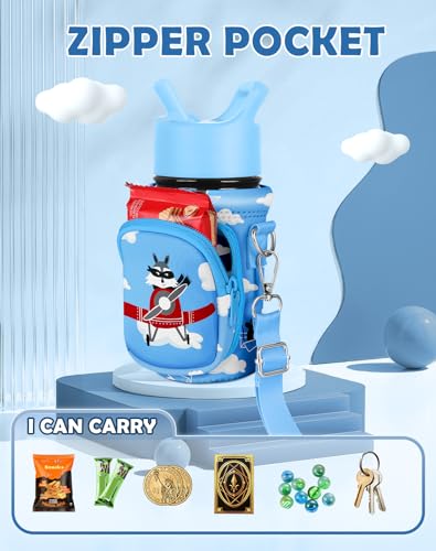 Miss Adola Water Bottle Carrier with Strap - Insulated Kids Water Bottle Holder for Boys Girls Bottle Bag for 10-18Oz - color: Airplane Raccoon