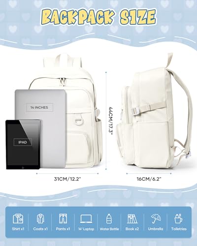Lightweight Backpack for College & High School Backpack With Lots of Pockets Cute School Bag for Girls Boys, Large Capacity Bookbag for Women Men, Waterproof Teens Casual Daypack Backpack(Beige) - color: Beige