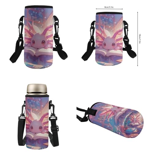 Flashideas Cherry Blossom Axolotl Backpack for Girls Kids Backpack with Lunch Box 32 oz Insulated Water Bottle and Water Bottle Holder 4Pcs Set 17" Cute Elementary Bookbag with Compartments for School - color: Cherry Blossom Axolotl-1