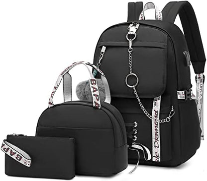 Spotted Tiger School Backpack for Girls Backpack with Lunch Box Aesthetic Backpacks for Teen Girl Backpacks School Bag Bookbag (Black) - color: Black