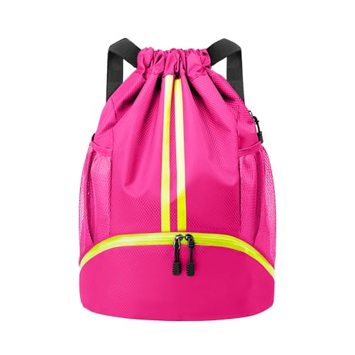JELUTAR Drawstring Backpack Gym Bag with Shoes Compartment for Soccer, Basketball, Swim, Water-Resistant String Backpack Beach Cinch for Women Men, Rose - color: Rose, size: Medium