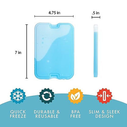 Cool Coolers by Fit & Fresh 4 Pack XL Slim Ice Packs, Quick Freeze Space Saving Reusable Ice Packs for Lunch Boxes or Coolers - color: Blue 8 PK