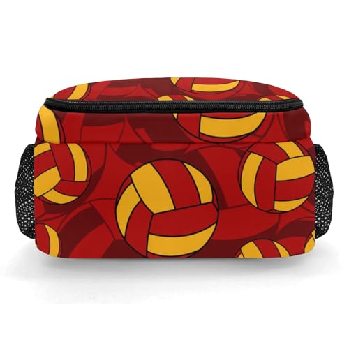 Red Gold Volleyball Pattern Shoulders Backpack Laptop Bag Bookbags Personalized Casual Daypack for Sports Travelling Camping - color: Red Gold Volleyball Pattern