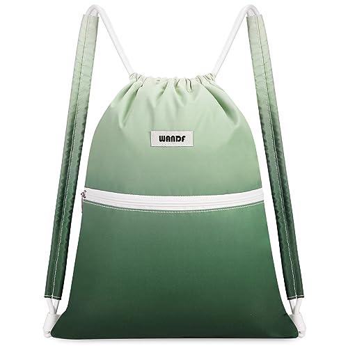 WANDF Drawstring Backpack Sports Gym Bag with Shoulder Pads Water Resistant String Cinch Bag for Women Men (Green Gradient) - color: S, Green Gradient, size: Small