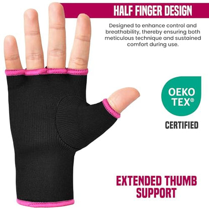 RDX Boxing Hand Wraps Inner Gloves Men Women, Half Finger Elasticated Bandages, Under Mitts Fist Protection, Muay Thai, Kickboxing, MMA, Martial Arts Speed Bag Punching Training - color: Pink White, size: Small