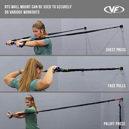 Valor Fitness Resistance Bands - 5lb to 25lbs - Carabiners Attached & 2 Bands per Weight Option with Handles– Sheath Covered - Strength Training New Compact 39" Design - Wall Door Rack Mount Options - color: Black -RTS-WALLattb