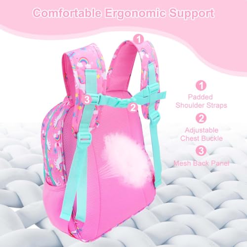 RHCPFOVR Kids Backpack for Girls - Girls Backpack 3-8 Ages Unicorn for Kids 15 Inch School Bookbag for Kindergarten Elementary School Bookbag for Girl 1st 2nd Grade - style: Pink Unicorn