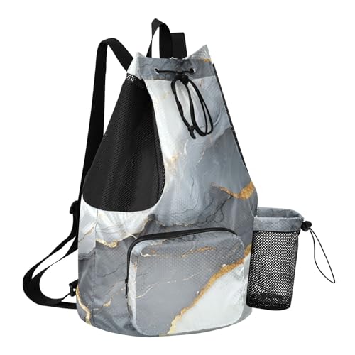 Drawstring Bags For Men Women Summer Camp Bag With Pockets String Back Bag Wet and Dry Separation Marble Gray White - color: Color 17