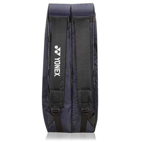 Yonex Stylish Badminton Kit-Bag |Double Zipper Compartment for Storage of 6 Rackets and Clothes|Side Pocket |Back Straps |Accessories Compartment |Made in India - color: NAVY BLUE CYBER LIME