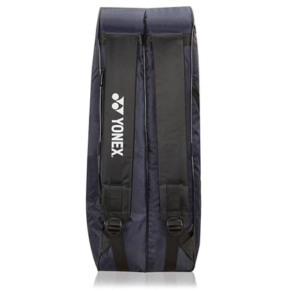 Yonex Stylish Badminton Kit-Bag |Double Zipper Compartment for Storage of 6 Rackets and Clothes|Side Pocket |Back Straps |Accessories Compartment |Made in India - color: NAVY BLUE CYBER LIME