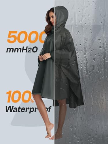 SaphiRose Unisex Rain Poncho Waterproof Raincoat Hooded for Adults Women with Pockets - color: Deep Grey