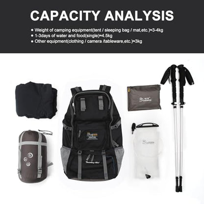 MOUNTAINTOP 40L Hiking Backpack Lightweight Travel Backpack for Men&Women Outdoor Camping Backpacking - color: 40l-sky Black