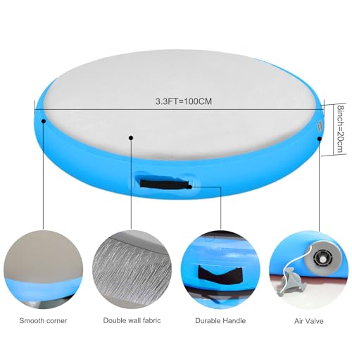 Inflatable Gymnastic Air Spot Mat Tumbling Exercise Yoga Training Mat With Pump, Inflatable Round Springboard Air Roller Gym Floor Track For Home Use/Cheerleading/Water - color: blue