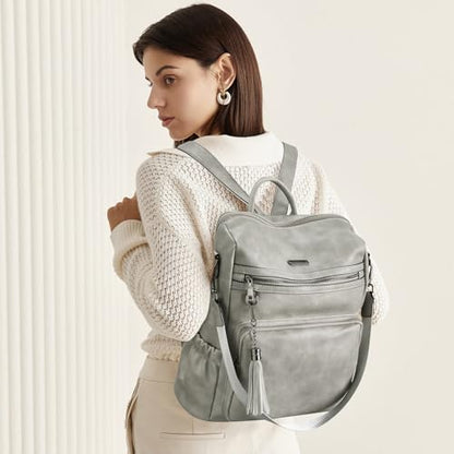 CLUCI Backpack Purse for Women Large Womens Leather Travel Fashion Backpack Purse Designer Ladies Shoulder Bags with Tassel - color: Grey-01