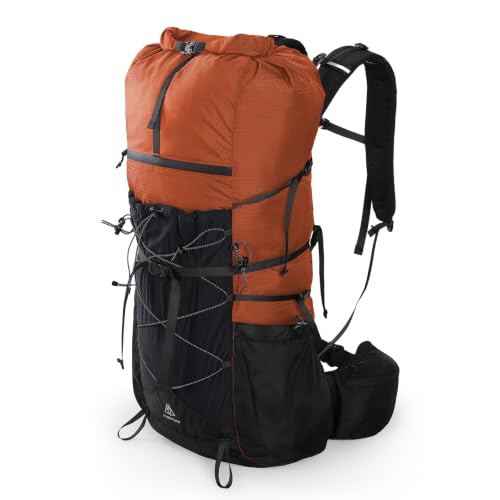 Haimont 40L+15L Roll-Top Backpacking Pack with Rain Cover, Orange | Expandable 55L, Hip Belt Support, Sleeping Pad Carry, Pole Attachments, YKK & Duraflex - color: Orange