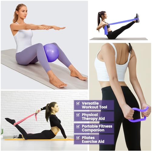 Pilates Kit for Women 13PCS, Pilates Ring and Ball Set with Magic Circle, Resistance Bands Set, Figure 8 Band, Yoga Ring & Grip Socks, Home Workout Equipment Essentials Starter Kit for Beginners - color: Purple