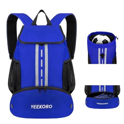 Soccer Backpack Multifunctional Sport Gym Bags with Dry-wet Separate & Shoe Compartment for Basketball Volleyball - color: Upgraded Blue