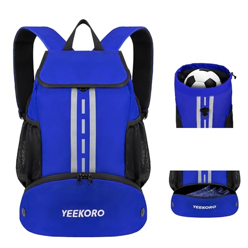 Soccer Backpack Multifunctional Sport Gym Bags with Dry-wet Separate & Shoe Compartment for Basketball Volleyball - color: Upgraded Blue