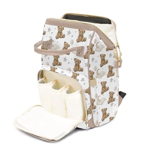 Bear Custom Name Diaper Bag Large Khaki and Brown Monogram Diaper Bag Nappy Backpack for Boys, Large Storage Adjustable Mom Bags Backpack (Bear) - color: Bear