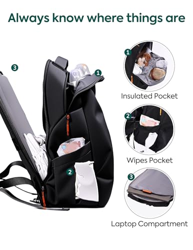 Babelio Grid Wizard Diaper Bag Backpack - Multi Function Waterproof Diaper Bag, Travel Essentials Baby Bag with 4 Individual Organizers, Insulated Bottle Holders, Baby Shower Gifts, Black - color: Black, size: Upgraded - 20L