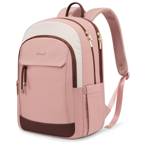 LOVEVOOK Travel Laptop Backpack Women, 15.6 Inch Anti Theft College Backpack Woman with Laptop Compartment, Large Water Resistant Black Computer Daypack for Work Casual Travel Essentials, Beige pink - color: Beige Pink, size: 15.6 inches