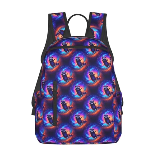 Anti Scratch Polyester Backpack Galaxy Raccoon Print, Smooth Surface Multipurpose Travel Pack for All Weather Daily Use Unisex - color: Picture (224)