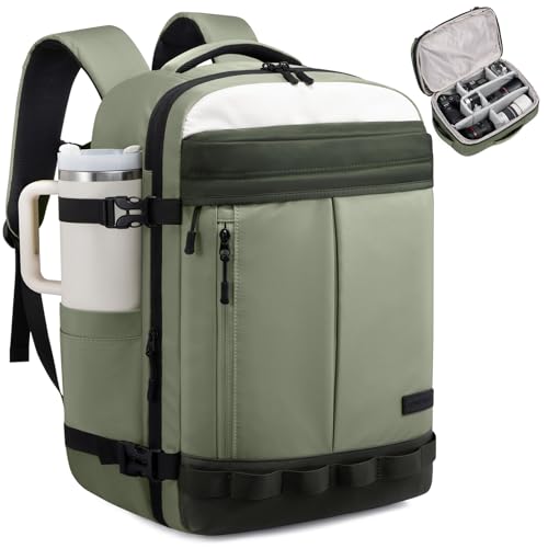 LOVEVOOK Camera Bag Backpack for Photographers, Professional DSLR, SLR & Mirrorless Camera Case, Carry On Personal Item Bags for Women Men, TSA 40L Travel Essentials Compatible with Canon/Nikon/Sony - color: Sage Green-olive Green-beige, size: 40L Expanda