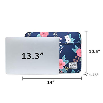 Laptop Sleeve Bag Water-Resistant Protective Case Bag Compatible with MacBook Pro/Air 13 inch and 13 inch-14 inch Dell HP Surface Book Chromebook Notebook - color: Navy Flower, size: 13 inch-14 inch