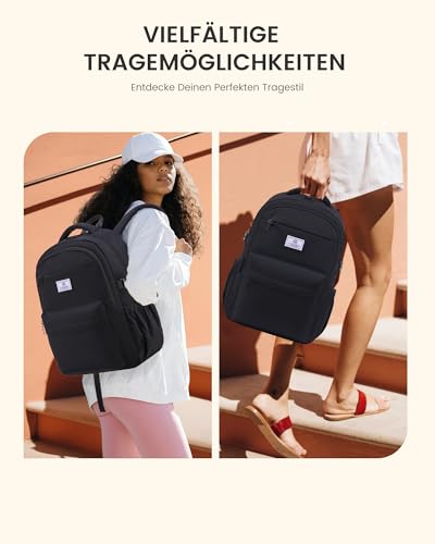 LOVEVOOK Laptop Backpack for Women Teens,College School Backpack with Tumbler Holder,15.6" Computer Bag,14 Pockets,Waterproof - color: Solid Black, size: 15.6inch