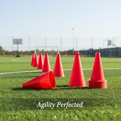Red PE Plastic Agility Cones for Sports Training, Stackable Field Markers for Soccer and Basketball Drills - size: 3.94 x 3.94 x 7.87"