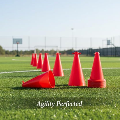 Red PE Plastic Agility Cones for Sports Training, Stackable Field Markers for Soccer and Basketball Drills - size: 3.94 x 3.94 x 7.87"