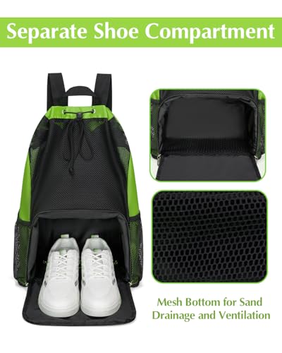 Drawstring Backpack Sandproof Beach Backpack with Shoe Compartment & Wet Pocket Waterproof Mesh Swim Bag Pool Bag for Gym, Travel and Workout Gear (Mint Green) - color: Mint Green