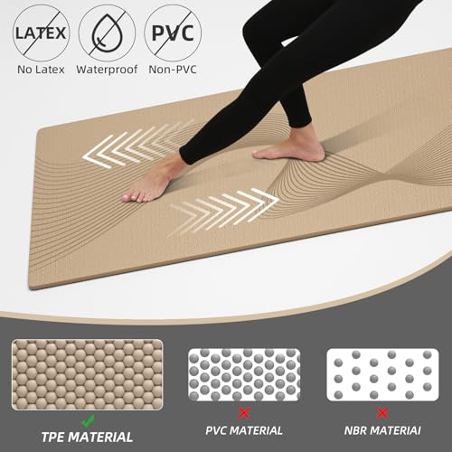 ILILI Yoga Mat, TPE Exercise Mat, Tear-Resistant, Fitness Yoga Mat with Carrying Strap, 72''x25''×0.3''(8mm), Ideal for Yoga, Pilates, Home Workouts, Stretching & All Fitness Routines - color: beige