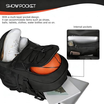 Goloni 40L Basketball Bag,Large Basketball Backpack with Ball Compartment & Shoe Compartment,Backpack for Soccer,Volleyball - color: Black