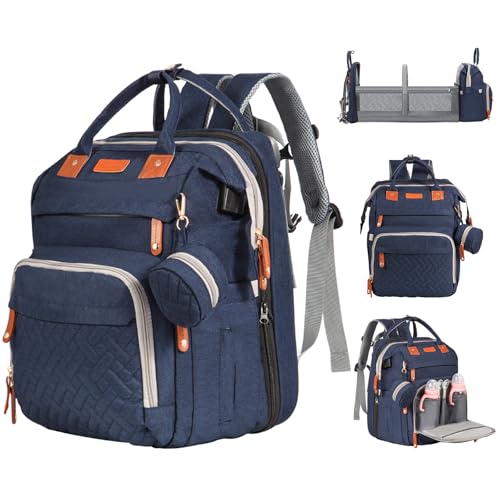 JOYCE Diaper Bag Backpack with Changing Pad, Water-Resistant, Large Blue | Portable changing pad, insulated bottle pockets, stroller straps, pacifier case, Multi-Compartment storage - color: Blue