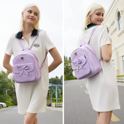 ZGWJ Mini Backpack Purse for Women - 3-Piece Set, Small PU Leather Bowknot Fashion Backpacks, Cute Casual Travel Daypacks - color: Purple-3pcs