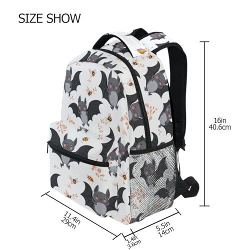 Fun Backpack for Men and Women Waterproof Backpack with Chest Strap Gift Men & Women Cartoon Cute Bats White - color: Multicolor01