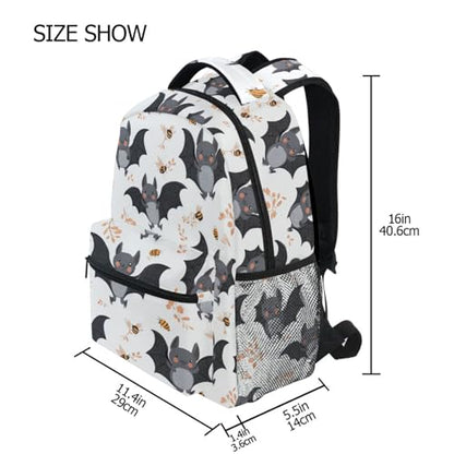Fun Backpack for Men and Women Waterproof Backpack with Chest Strap Gift Men & Women Cartoon Cute Bats White - color: Multicolor01