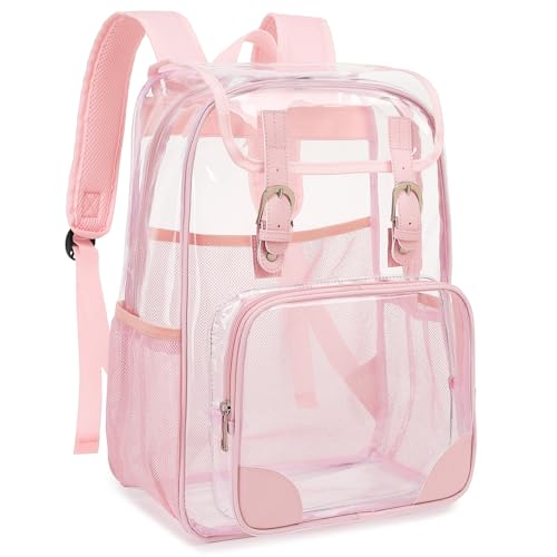 Fuyicat Clear Backpack Heavy Duty PVC Transparent Girls Kids School Backpacks Stadium Approved See Through College Bookbag for Women (Light Pink), Large - color: Light Pink