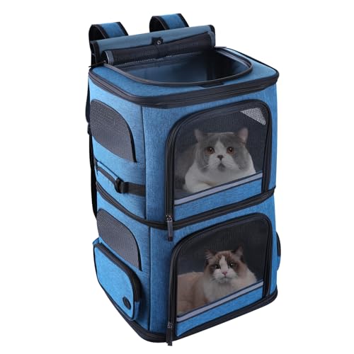 Double Cat Carrier for 2 Cats,Dog Backpack Carrier for Medium Dogs,Double Compartment Pet Carrier Backpack for Dual Pets,for Outdoor Traveling/Stroll and Picnic (Blue) - color: Blue