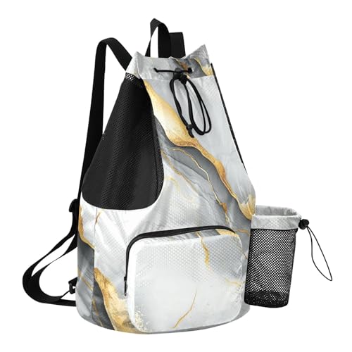 Draw String Back Bag Gym Swim Bag With Inside Pockets Pull String Bag Dry Wet Separation Marble White Grey - color: Color 10