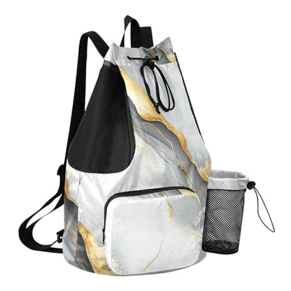 Draw String Back Bag Gym Swim Bag With Inside Pockets Pull String Bag Dry Wet Separation Marble White Grey - color: Color 10