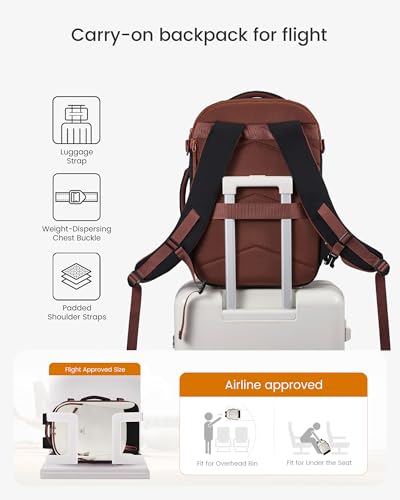 LOVEVOOK 50L Travel Backpack for Women, Airline Approved Carry On Backpack with 2 Packing Cubes, Waterproof Personal Item Bag Fits 17" Laptop, TSA Traveling Essentials Weekender Overnight Backpack - color: White & Brown & Black, size: 50L-3PCS