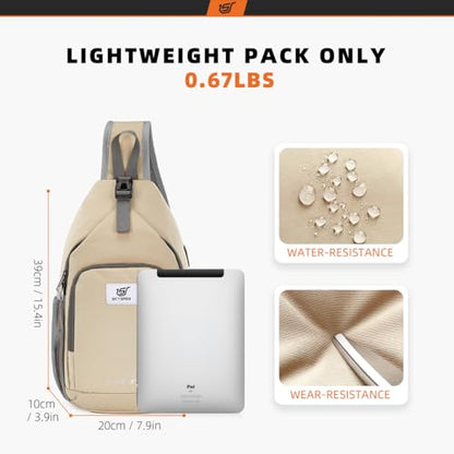SKYSPER Sling Bag RFID Crossbody Sling Backpack Cross Body Shoulder Bag Travel Hiking Daypack for Women Men(Beige) - color: Beige