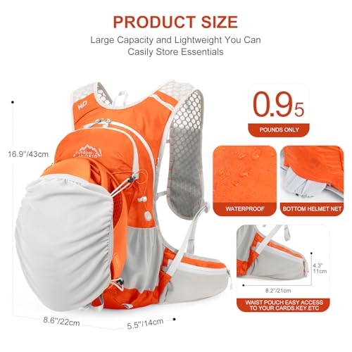 IX INOXTO Hydration Backpack, 18L Lightweight Hiking Backpack with 2L Water Bladder Daypack Women Men, Water Backpack Insulated Hydration Pack for Hiking, Running, Festival, Cycling - color: Orange