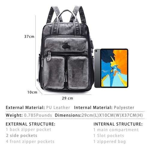 Angel Kiss Backpack Purse for Women Soft Washed Leather Multi Pocket Casual Travel Backpacks… - color: Retro-black