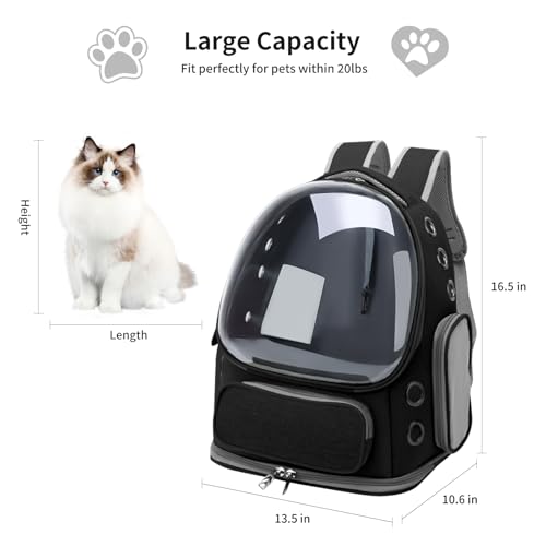 Cat Backpack Carrier for Cats and Small Dogs, Breathable Cat Bubble Backpack, Airline Approved Pet Travel Carrier for Hiking Camping Outdoor(Black) - color: Black