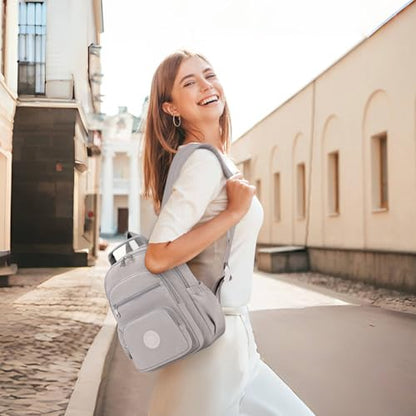Small Backpack for Women, 2PCS Mini Backpack for Ladies Bookbag Purse for Women with Mini Wallet and Luggage Strap, Gray - color: Grey